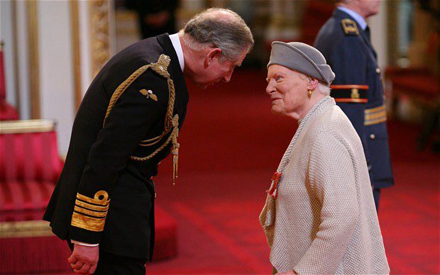 Athill receiving the OBE (Order of the British Empire) for services to literature